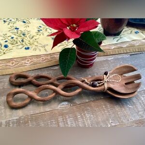 Anthropologie Heidi handcrafted  wooden serving set NWT